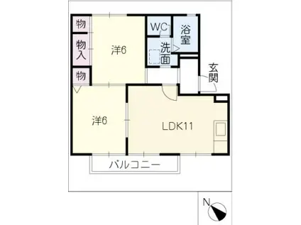 セヴェル美和 C棟(2LDK/2階)の間取り写真