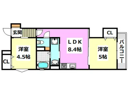 クリエオーレ一津屋I(2LDK/3階)の間取り写真