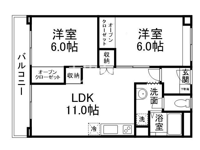 ベルヴィタウン京都伏見(2LDK/9階)の間取り写真