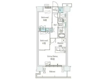 スカイグランデ津田沼(2LDK/2階)の間取り写真