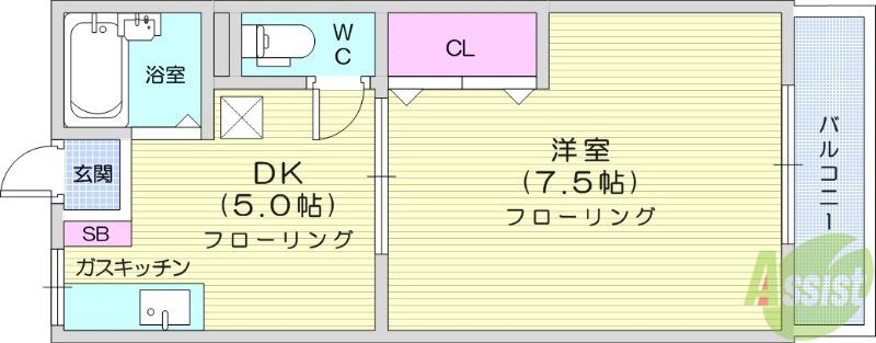 パルデンス泉中央(1K/1階)の間取り写真