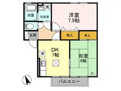 クレストハイツ(2DK/1階)の間取り写真
