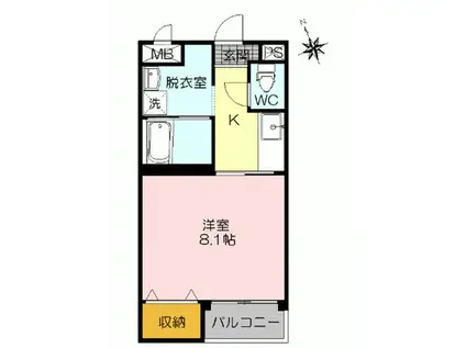 三記マンション内町(1K/3階)の間取り写真