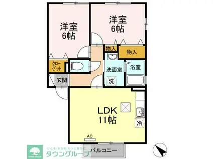 ファミール A棟(2DK/1階)の間取り写真