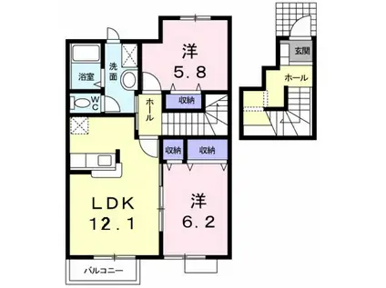 アーバイン・パエーゼB(2LDK/2階)の間取り写真