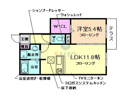 APPLE HOUSE WADA(1LDK/1階)の間取り写真