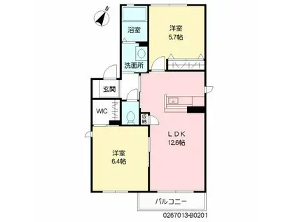 ガーデンヒル秋光 B棟(2LDK/2階)の間取り写真