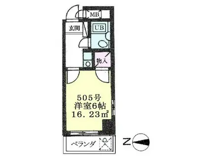ティーアイエスマンション堀之内(1K/5階)の間取り写真