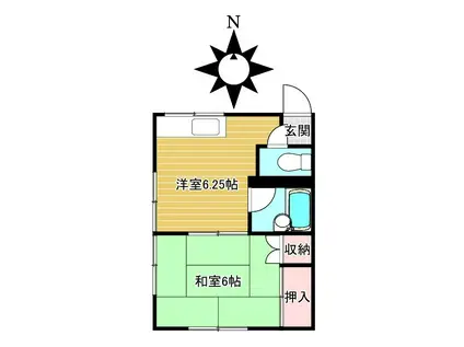 関コーポ(1DK/2階)の間取り写真