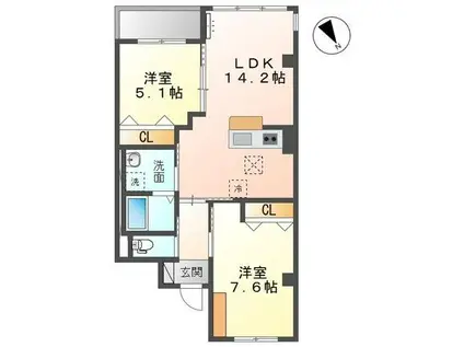 ルミエール(1LDK/1階)の間取り写真