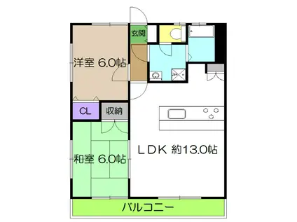 YOSHIMURA2番館(2LDK/3階)の間取り写真