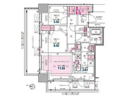 プラウドタワー郡山(2LDK/15階)の間取り写真