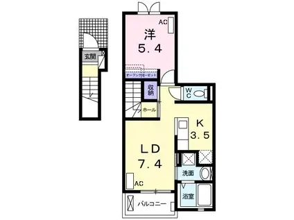 ユーハイムV(1LDK/2階)の間取り写真