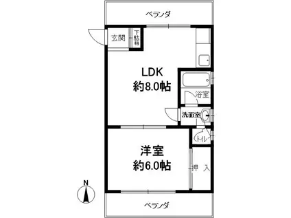 喜多ハイツ(1LDK/3階)の間取り写真