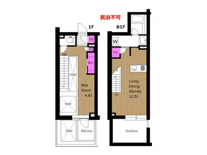 築2年 礼ゼロ NETフリー イプセ代々木上原RESIDENCE Y(1LDK/1階)の間取り写真