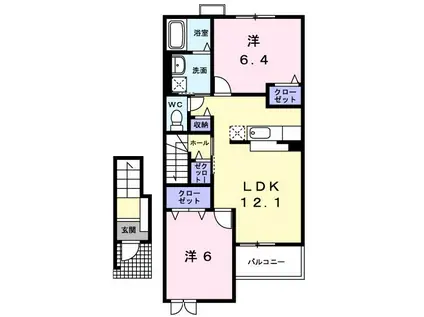 ヴァンベール III(2LDK/2階)の間取り写真