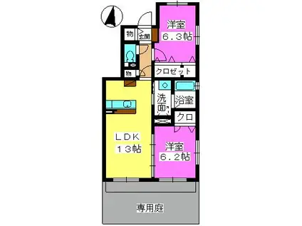 ラフィーネ(2LDK/1階)の間取り写真