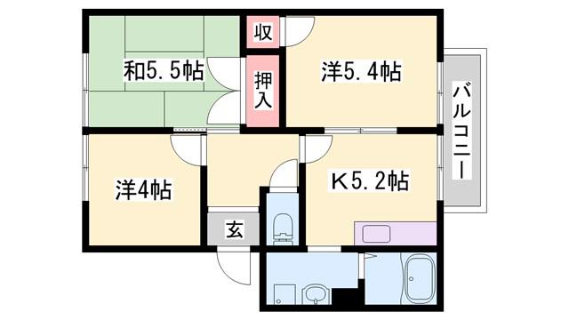ガーデンハイツ緑ケ丘EFGH(3K/2階)の間取り写真