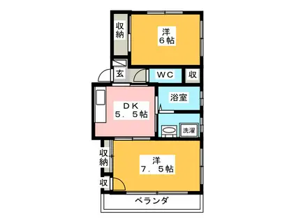 ベルハイツ(2DK/2階)の間取り写真
