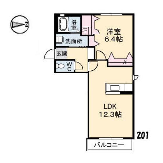 シェソワSATSUNO D棟(1LDK/2階)の間取り写真