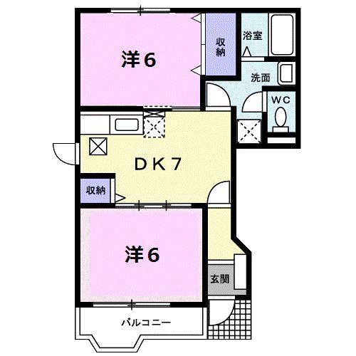 ソレアード・シンデンC(2DK/1階)の間取り写真