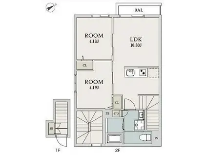 MIJAS中野新井薬師 3(2LDK/2階)の間取り写真