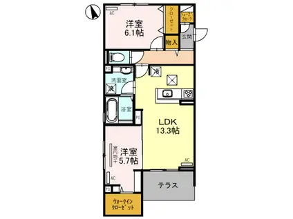 グランコート幸(2LDK/1階)の間取り写真