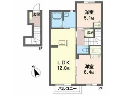コンフォータブル D(2LDK/2階)の間取り写真
