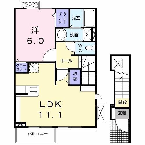 サンヴェルジュI(1LDK/2階)の間取り写真