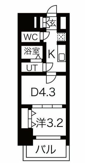 メイクス鶴舞II(1DK/2階)の間取り写真