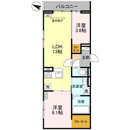 八潮南部西62街区PJ B(2LDK/2階)の間取り写真