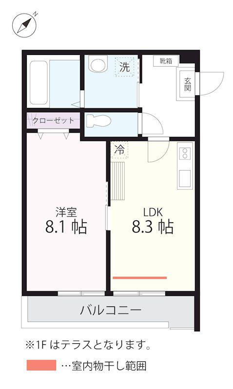 クワイエット クラブ ハウス ミックス三ツ沢下町(1LDK/1階)の間取り写真