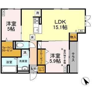 CLASSEUM連坊I(2LDK/1階)の間取り写真
