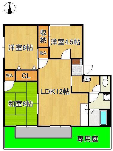 リゾット花房 B棟(3LDK/1階)の間取り写真