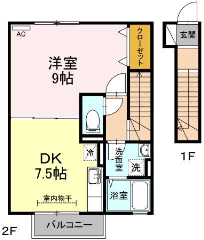 ＪＲ牟岐線 中田駅(徳島) 徒歩19分 2階建 築21年(1DK/2階)の間取り写真