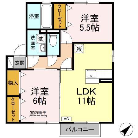 ベル・ドゥ・ジュールC棟(2LDK/2階)の間取り写真