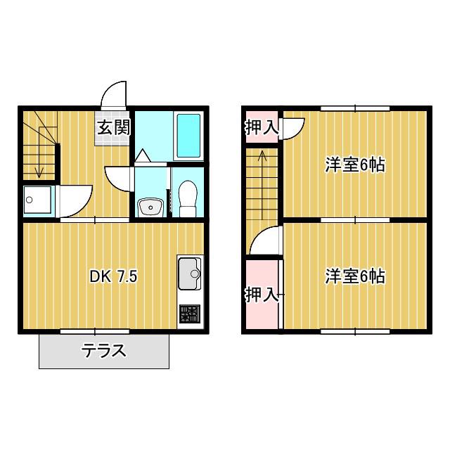 テラスハウス天明(2DK/1階)の間取り写真
