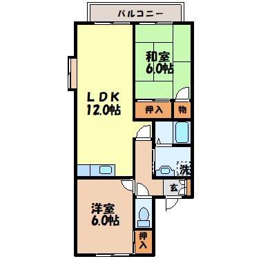 プリマスうえの(2LDK/2階)の間取り写真