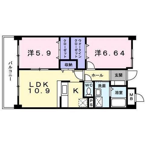 パレ・フルール(2LDK/2階)の間取り写真