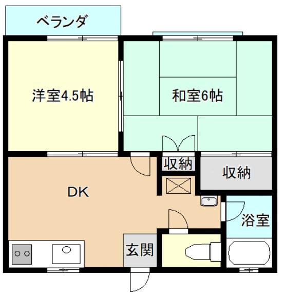 コーポ荻原(2DK/2階)の間取り写真