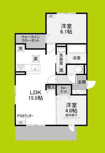 ルシェリア豊中(2LDK/1階)の間取り写真