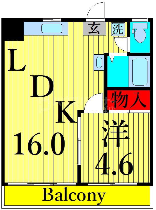 サンライズ・コーポ足立(1LDK/3階)の間取り写真