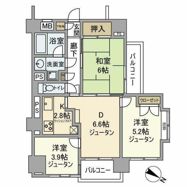 野村ステイツ市が尾(3DK/4階)の間取り写真