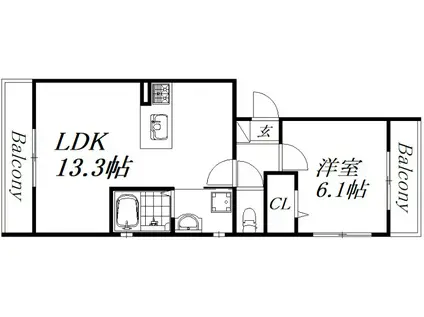 シャーロット三方原II(1LDK/1階)の間取り写真