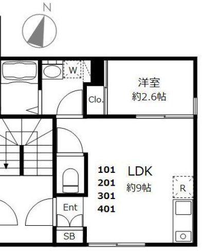 CUBE浅草(1LDK/1階)の間取り写真