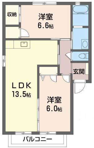 ダイヤモンドハイツ(2LDK/2階)の間取り写真