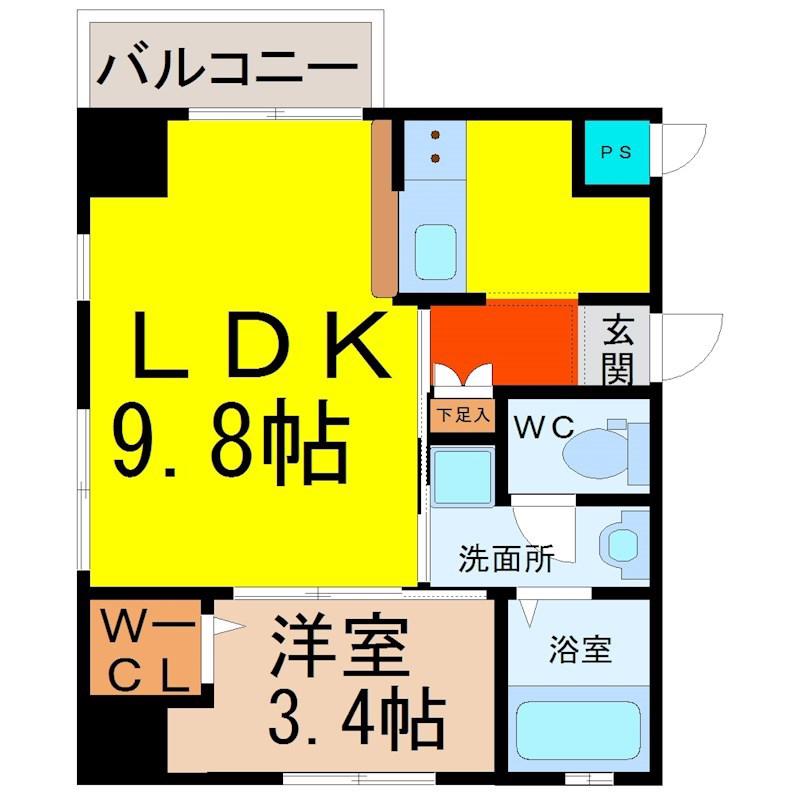 ラクラーレ上前津(1LDK/4階)の間取り写真