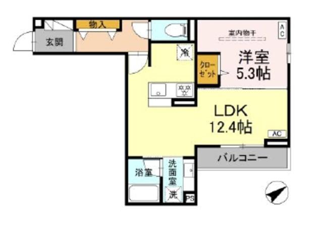 アルスフィルド相模原(1LDK/2階)の間取り写真