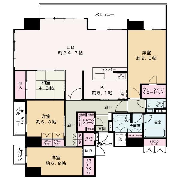 姫路ザ・レジデンス(4LDK/14階)の間取り写真