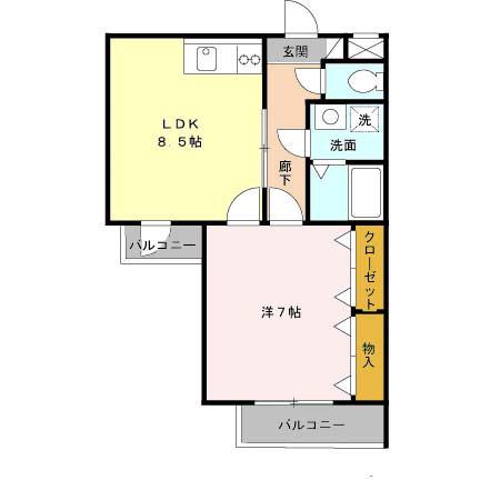 プラムユー(1LDK/1階)の間取り写真